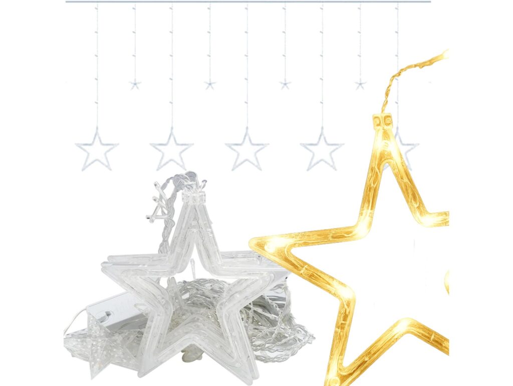 KURTYNA GWIAZDKI LED LAMPKI 2,5M - ciepły biały
