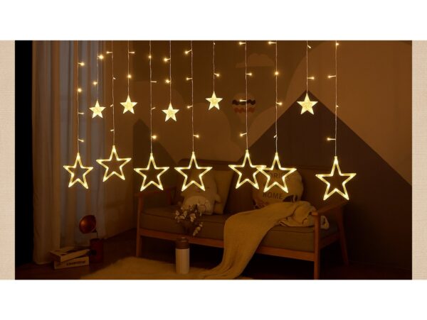 KURTYNA GWIAZDKI LED LAMPKI 2,5M - ciepły biały