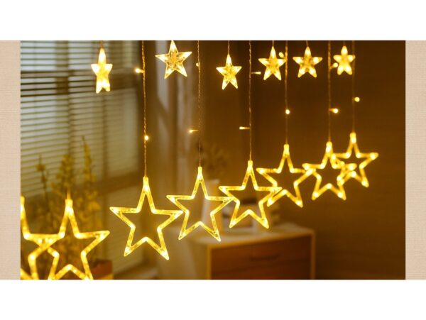 KURTYNA GWIAZDKI LED LAMPKI 2,5M - ciepły biały