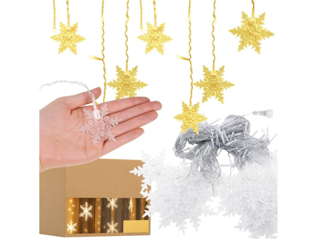 KURTYNA PŁATKI ŚNIEGU LED LAMPKI 3,2M - ciepły biały