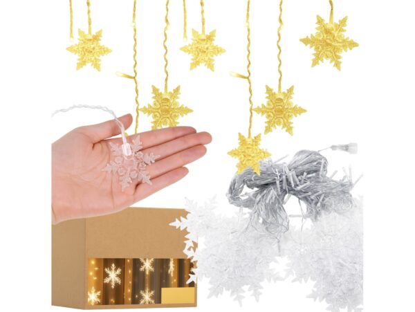 KURTYNA PŁATKI ŚNIEGU LED LAMPKI 3,2M - ciepły biały