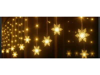 KURTYNA PŁATKI ŚNIEGU LED LAMPKI 3,2M - ciepły biały