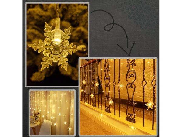 KURTYNA PŁATKI ŚNIEGU LED LAMPKI 3,2M - ciepły biały