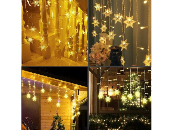 KURTYNA PŁATKI ŚNIEGU LED LAMPKI 3,2M - ciepły biały