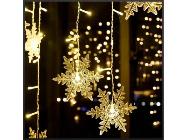 KURTYNA PŁATKI ŚNIEGU LED LAMPKI 3,2M - ciepły biały