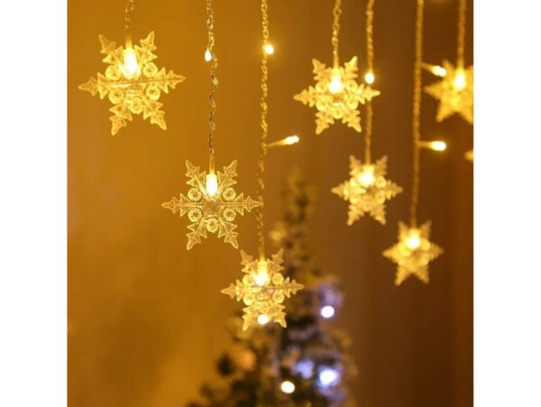 KURTYNA PŁATKI ŚNIEGU LED LAMPKI 3,2M - ciepły biały