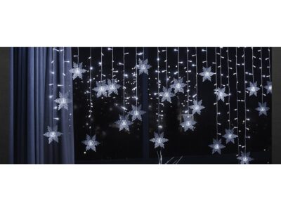 KURTYNA PŁATKI ŚNIEGU LED LAMPKI 3,2M - zimny biały