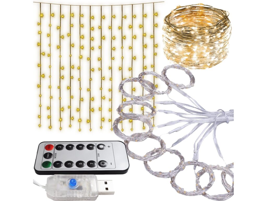 LAMPKI DRUCIKI KURTYNA 3x3m - ciepły biały