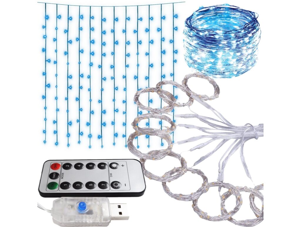 LAMPKI DRUCIKI KURTYNA 3x3m - niebieski