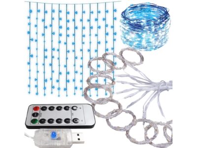 LAMPKI DRUCIKI KURTYNA 3x3m - niebieski