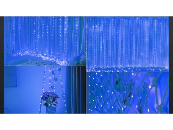 LAMPKI DRUCIKI KURTYNA 3x3m - niebieski