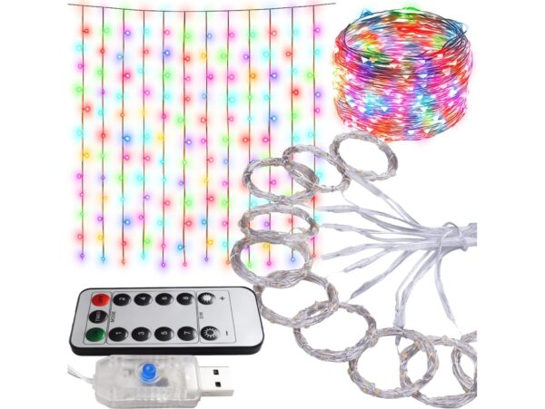 LAMPKI DRUCIKI KURTYNA 3x3m USB - multikolor
