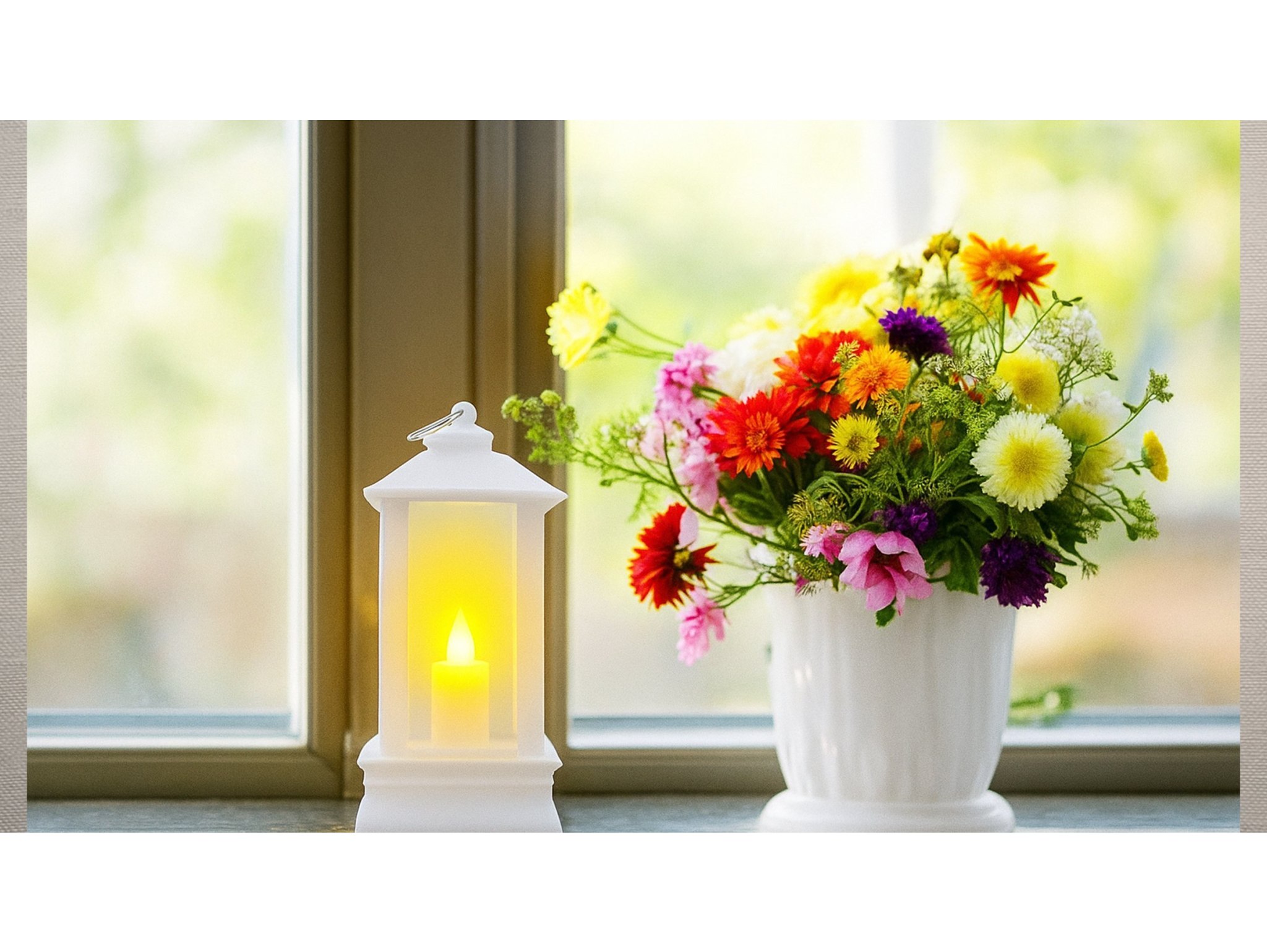 LATARNIA LATERENKA MINI PLASTIKOWA ZE ŚWIECZKĄ 9x4,5x4,5cm - biały