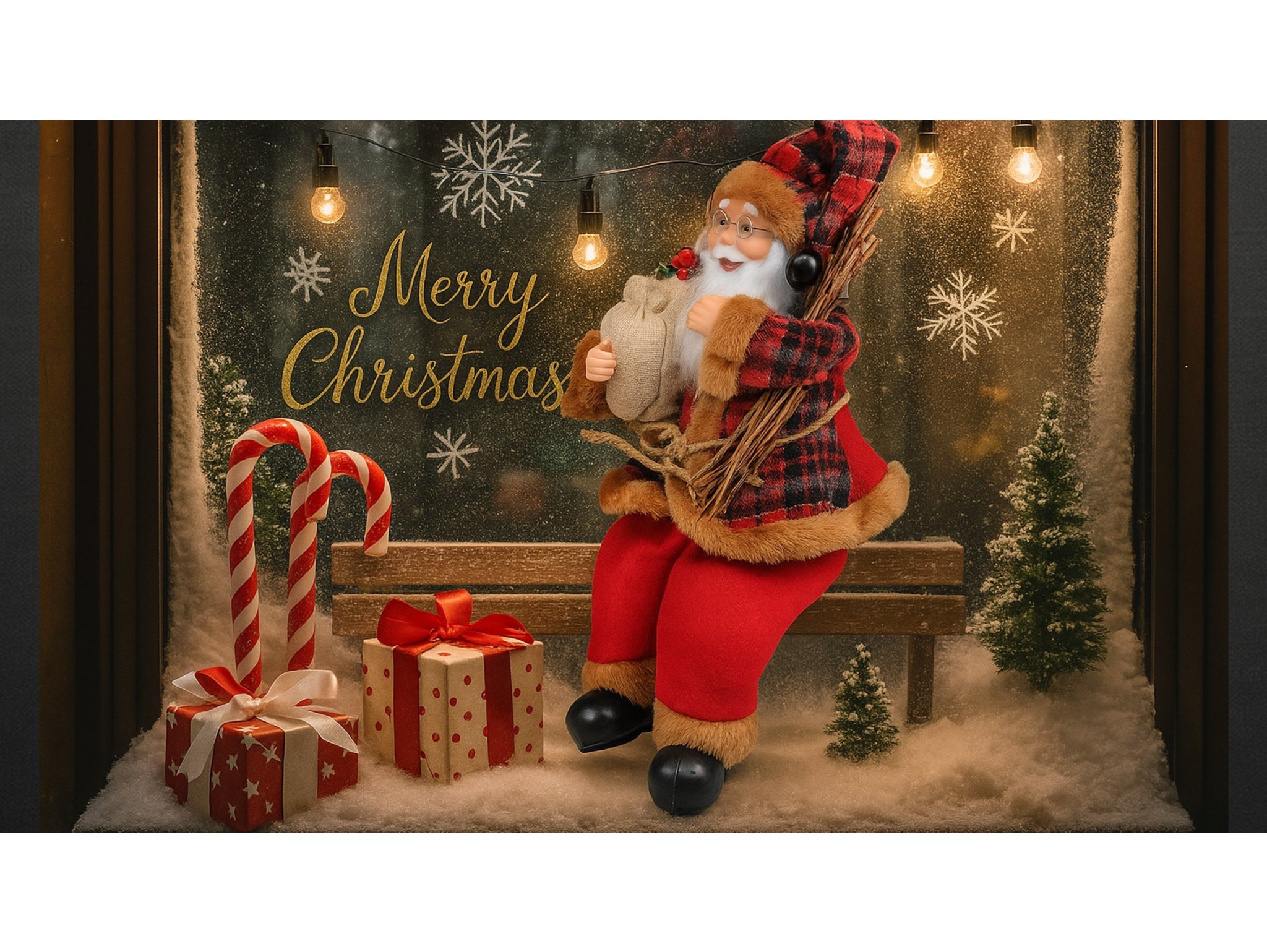 MIKOŁAJ SIEDZĄCY DEKORACJA ŚWIĄTECZNA 38x15CM - czerwony