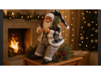 MIKOŁAJ SIEDZĄCY DEKORACJA ŚWIĄTECZNA 38x15CM - srebrny
