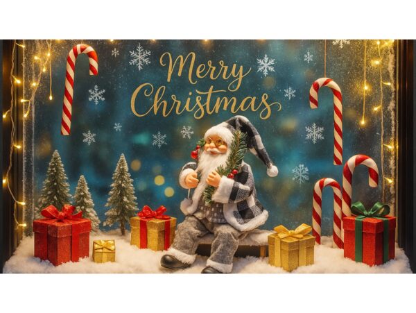 MIKOŁAJ SIEDZĄCY DEKORACJA ŚWIĄTECZNA 38x15CM - srebrny