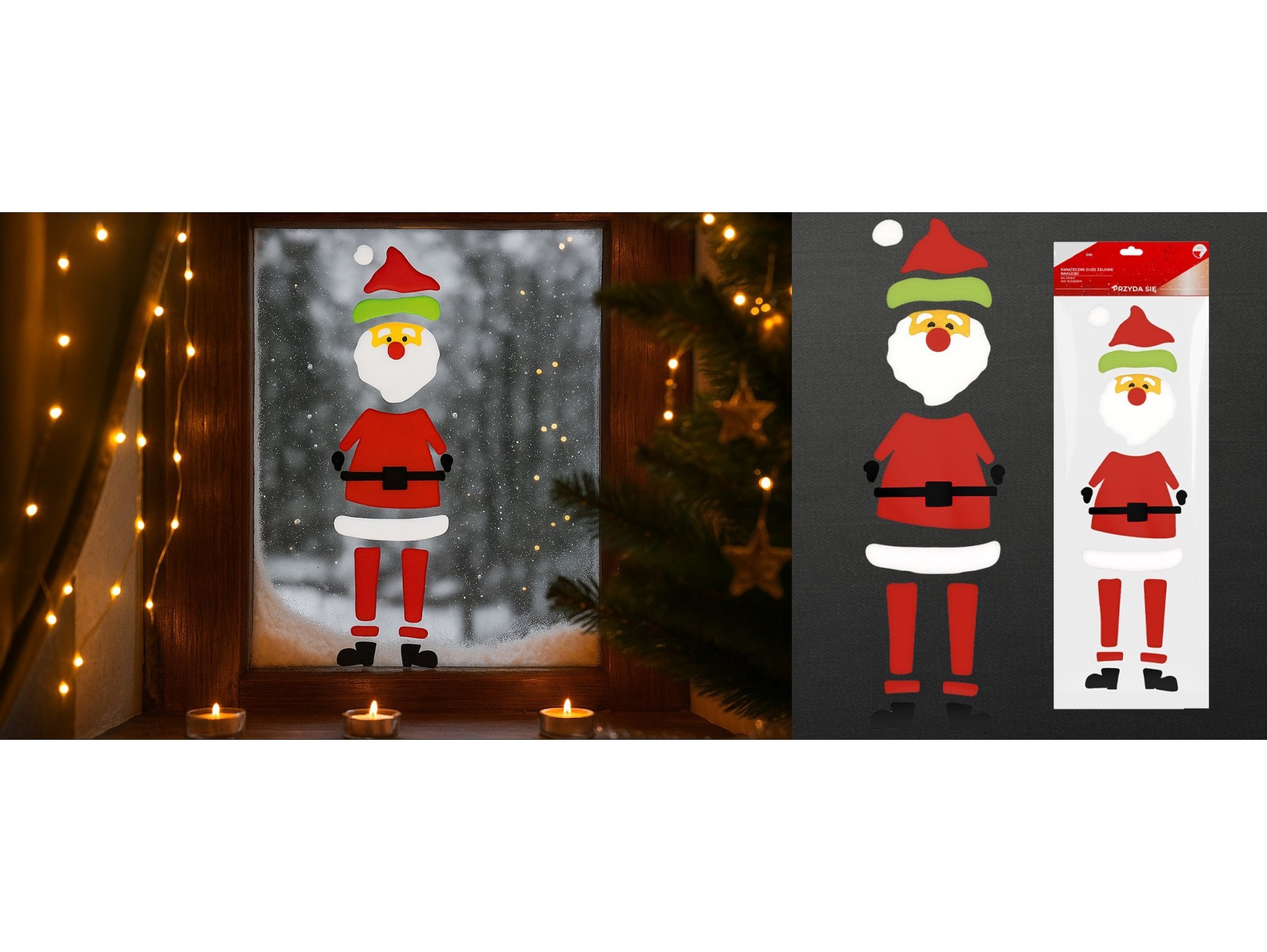 NAKLEJKI ŻELOWE NA OKNO ŚWIĄTECZNE 50x14CM - Mikołaj