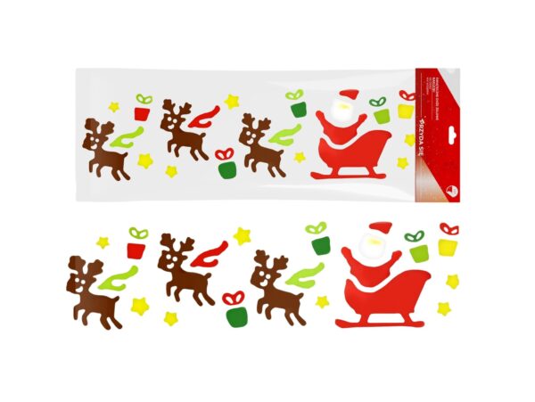 NAKLEJKI ŻELOWE NA OKNO ŚWIĄTECZNE 50x14CM - Mikołaj na saniach z reniferami