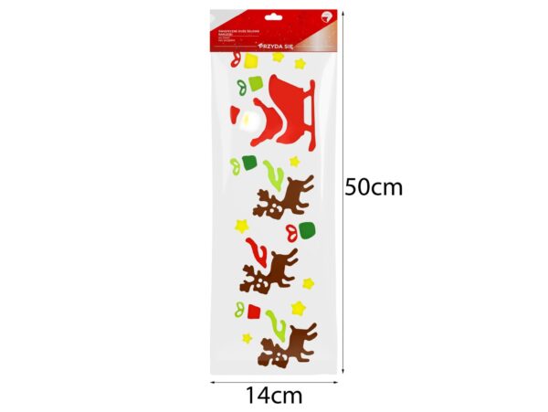 NAKLEJKI ŻELOWE NA OKNO ŚWIĄTECZNE 50x14CM - Mikołaj na saniach z reniferami