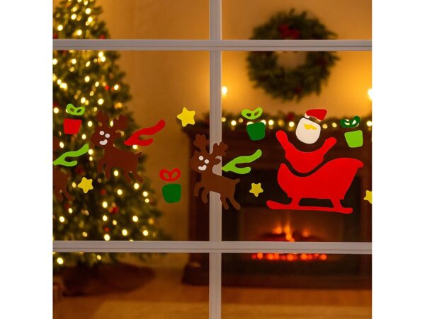 NAKLEJKI ŻELOWE NA OKNO ŚWIĄTECZNE 50x14CM - Mikołaj na saniach z reniferami