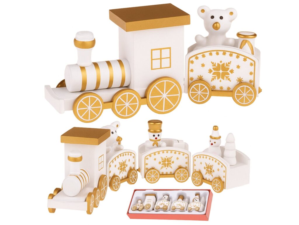 POCIĄG DREWNIANY DEKORACJA BOŻE NARODZENIE 24x8cm - biały