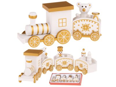 POCIĄG DREWNIANY DEKORACJA BOŻE NARODZENIE 24x8cm - biały