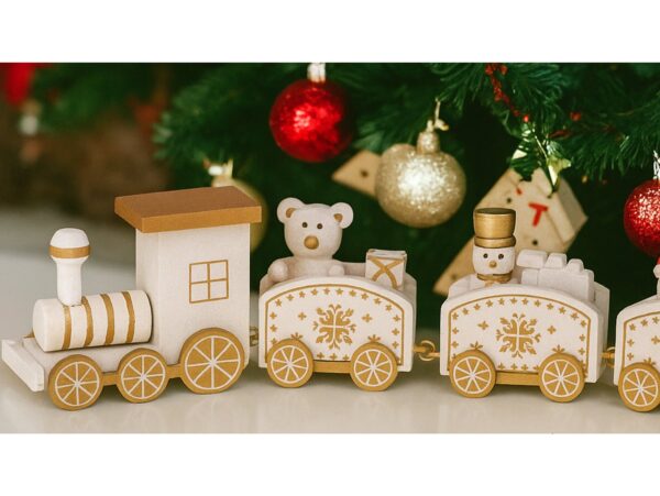 POCIĄG DREWNIANY DEKORACJA BOŻE NARODZENIE 24x8cm - biały