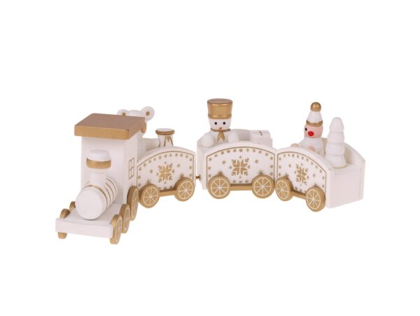 POCIĄG DREWNIANY DEKORACJA BOŻE NARODZENIE 24x8cm - biały