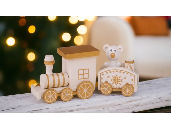 POCIĄG DREWNIANY DEKORACJA BOŻE NARODZENIE 24x8cm - biały
