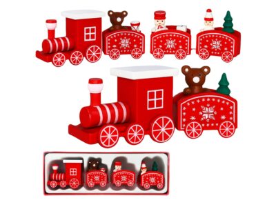 POCIĄG DREWNIANY DEKORACJA BOŻE NARODZENIE 24x8cm - czerwony