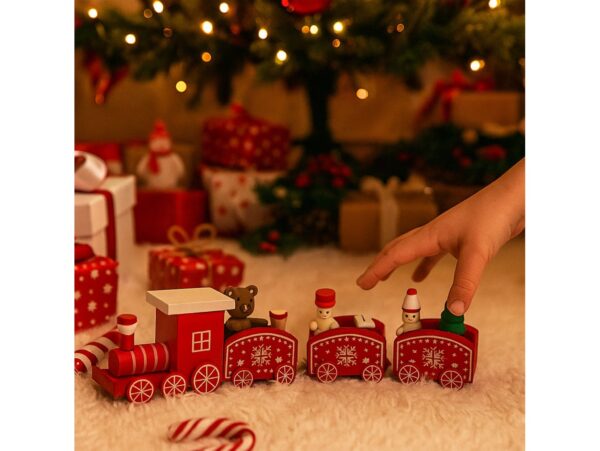 POCIĄG DREWNIANY DEKORACJA BOŻE NARODZENIE 24x8cm - czerwony