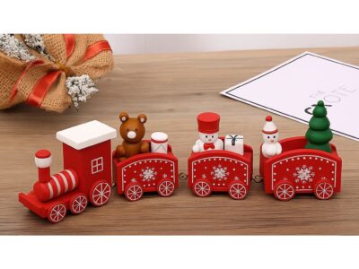 POCIĄG DREWNIANY DEKORACJA BOŻE NARODZENIE 24x8cm - czerwony