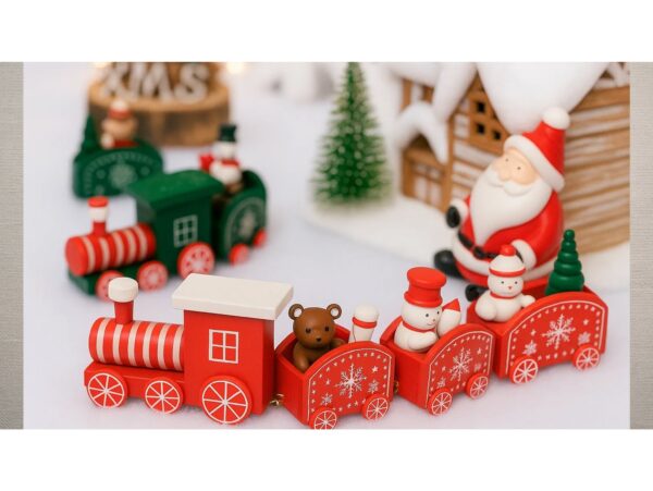 POCIĄG DREWNIANY DEKORACJA BOŻE NARODZENIE 24x8cm - czerwony