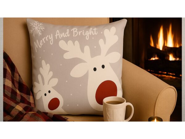 POSZEWKA NA PODUSZKĘ ŚWIĄTECZNA 45x45 - szary/Renifer