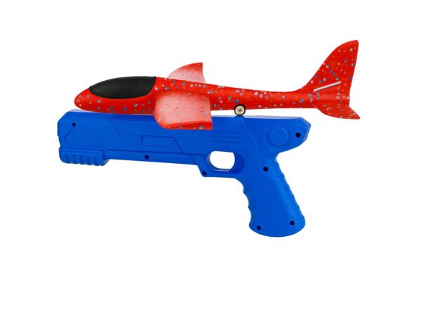 SAMOLOT STYROPIANOWY Z WYRZUTNIĄ - czerwony samolot z kółkami