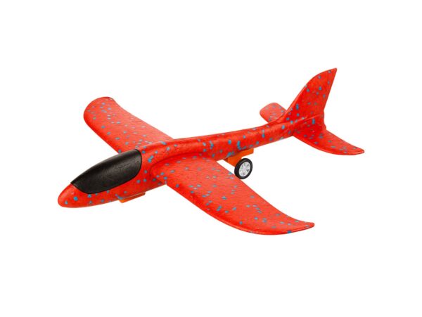 SAMOLOT STYROPIANOWY Z WYRZUTNIĄ - czerwony samolot z kółkami