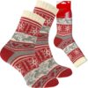 SKARPETY ŚWIĄTECZNE Z DODATKIEM WEŁNY 1 PARA - czerwono-kremowy