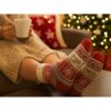 SKARPETY ŚWIĄTECZNE Z DODATKIEM WEŁNY 1 PARA - czerwono-kremowy
