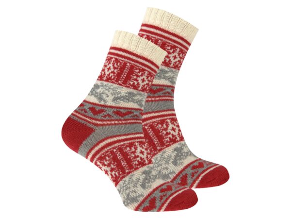 SKARPETY ŚWIĄTECZNE Z DODATKIEM WEŁNY 1 PARA - czerwono-kremowy