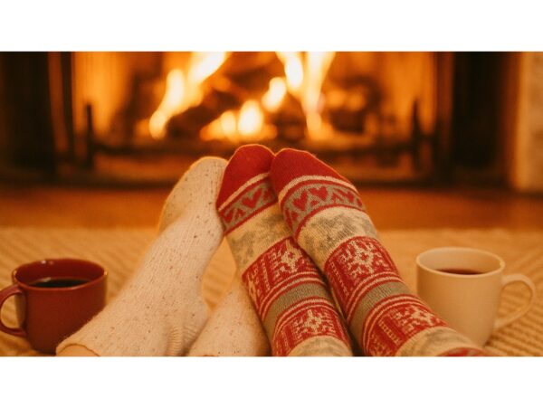 SKARPETY ŚWIĄTECZNE Z DODATKIEM WEŁNY 1 PARA - czerwono-kremowy