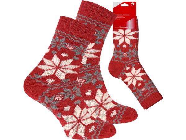 SKARPETY ŚWIĄTECZNE Z DODATKIEM WEŁNY 1 PARA - czerwony