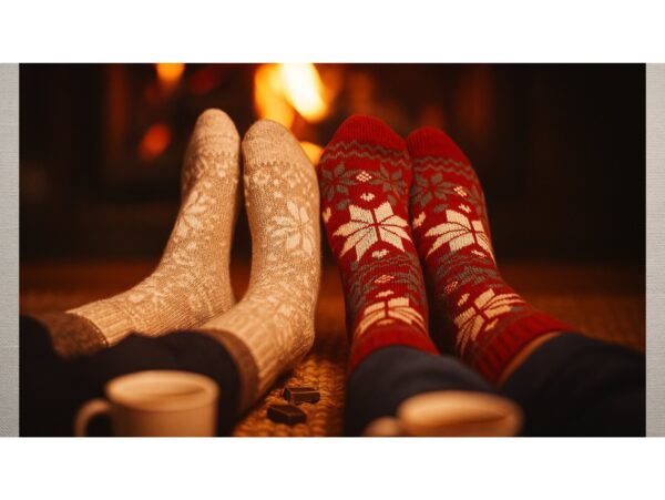 SKARPETY ŚWIĄTECZNE Z DODATKIEM WEŁNY 1 PARA - czerwony