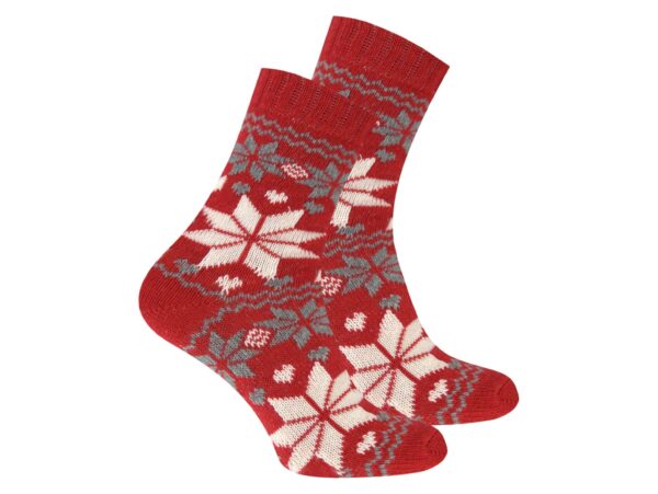 SKARPETY ŚWIĄTECZNE Z DODATKIEM WEŁNY 1 PARA - czerwony