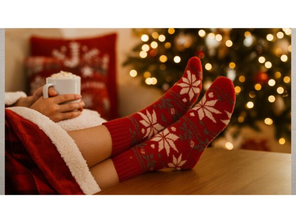 SKARPETY ŚWIĄTECZNE Z DODATKIEM WEŁNY 1 PARA - czerwony