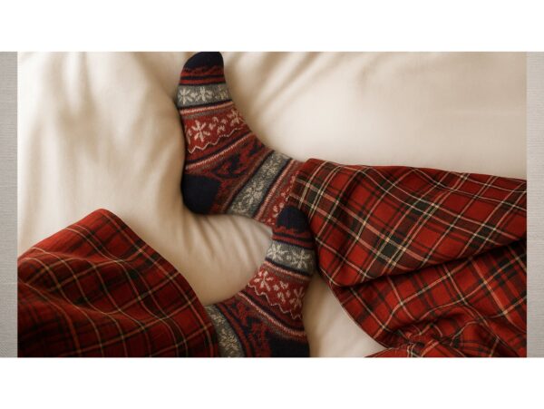 SKARPETY ŚWIĄTECZNE Z DODATKIEM WEŁNY 1 PARA - granatowy