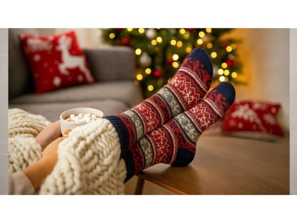 SKARPETY ŚWIĄTECZNE Z DODATKIEM WEŁNY 1 PARA - granatowy