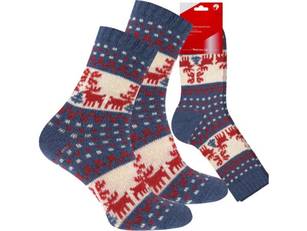 SKARPETY ŚWIĄTECZNE Z DODATKIEM WEŁNY 1 PARA - niebiesko-kremowy