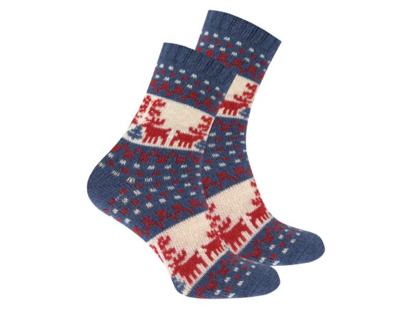 SKARPETY ŚWIĄTECZNE Z DODATKIEM WEŁNY 1 PARA - niebiesko-kremowy