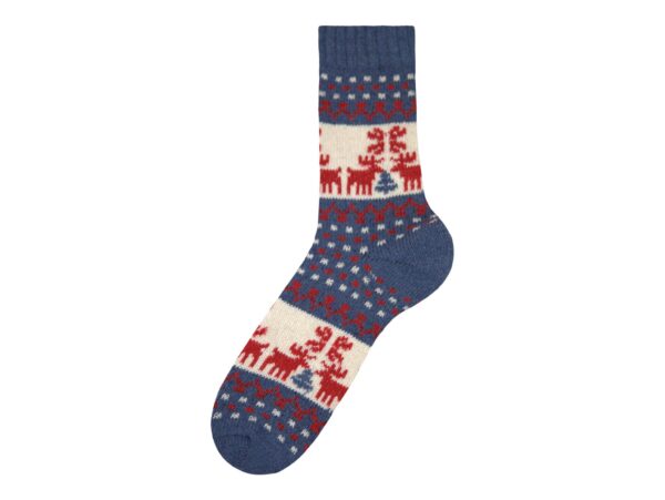 SKARPETY ŚWIĄTECZNE Z DODATKIEM WEŁNY 1 PARA - niebiesko-kremowy