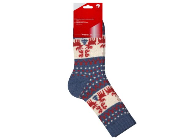 SKARPETY ŚWIĄTECZNE Z DODATKIEM WEŁNY 1 PARA - niebiesko-kremowy